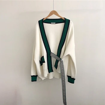 2020 Toamna Iarna coreean pulover casual mozaic de culoare V-neck loose maneca lunga Cardigane tricotate haina