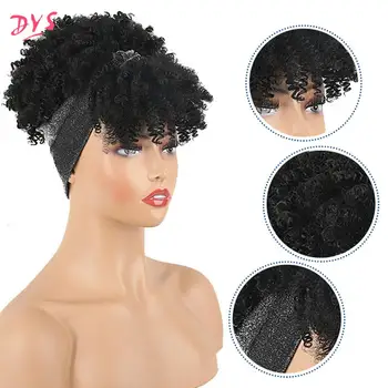 Cordon Afro Scurt Pervers Cret Coada de cal Cu Breton Peruci Sintetice cu Hairband 2 in 1 Headwrap Afro Cret Turban Coada de cal