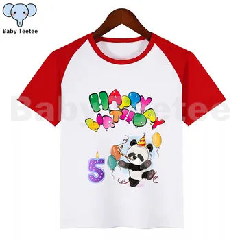 Ziua de nastere copii Panda Tricou Happy Birthday Număr de Imprimare de Desene animate pentru Copii Tricou Amuzant Fata de Top Mâneci Scurte Băieții Ziua tricou