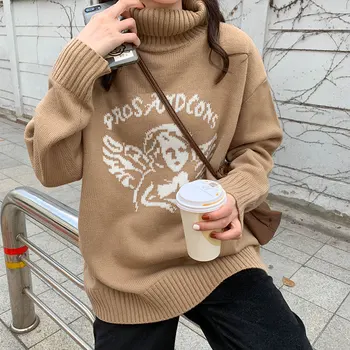 2 culori 2019 iarna coreean harakuju stil unghi de desene animate cald tricotate pulovere cu guler femei pulovere și pulovere (X1191)