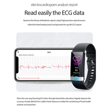 ECG +PPG V19 Brățară Inteligent de Ritm Cardiac tensiunea Arterială de Oxigen Monitorizare Somn Bluetooth Fitness Tracker Ecran Mare Ceas Inteligent