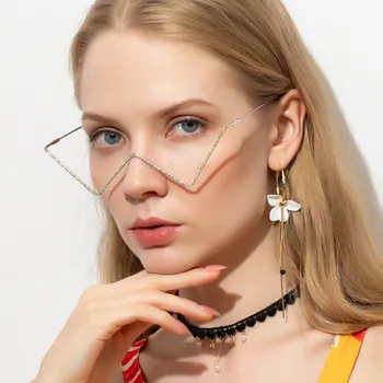 Moda de lux Diamant ochelari Cadru din Aliaj pentru Femeile Gem fără lentile Lanț Pandantiv Jumătate de Ramă de ochelari