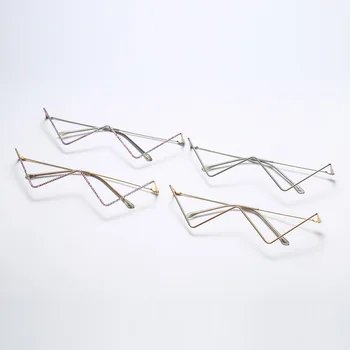 Moda de lux Diamant ochelari Cadru din Aliaj pentru Femeile Gem fără lentile Lanț Pandantiv Jumătate de Ramă de ochelari