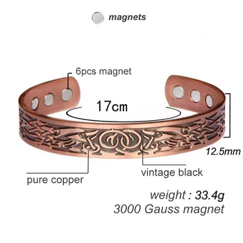 3000 Gauss Magnet Cupru Pur Bratara Barbati Energiei Magnetice A Regla Manșetă Brățară Femme Epocă Sculptură Bratari Late Brățări 12926