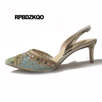 Scarpin pline de culoare, plasă de 8cm diamant pompe tocuri ascuțite toe slingback de lux super cristal pantofi femei 2019 ultra stras