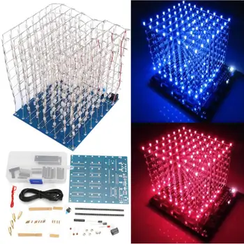 3D LED Pătrat 8x8x8 Cu LED-fi 3D Piața de Lumină LED Albastru Electronice DIY Kit Temperat capacitatea de noutate știri led-uri de 3mm