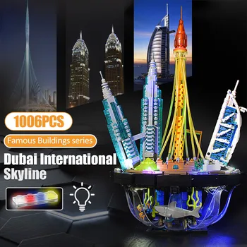 Orașul Creator Celebru orașului Dubai Street View Cărămizi Tehnice de Lumină LED Arhitectura MOC Bloc Jucărie Pentru Copii Cadouri