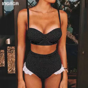 INGAGA Împinge în Sus Bikini Mujer 2021 Dantela Costume de baie Femei costum de Baie Negru Femela Talie Mare, Costum de Baie Nou Punct Biquini Uzură Plajă