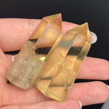 Două Natural Galben Citrin Bagheta de Cristal de Cuarț Sceptre Prisma Puncte de Vindecare Pilon Rock pietre și Minerale Cadouri decor Acasă