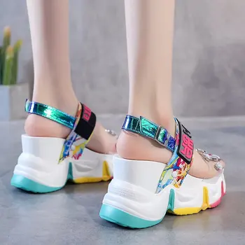 De Vară 2020 Femei Sandale De Moda Diamant Transparent Wedge Sandal Stras Tocuri Indesata Pantofi Platforma Femeie 13088