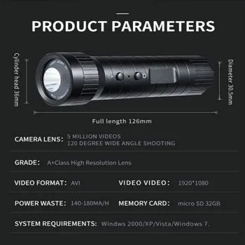Full HD 1080P aparat de fotografiat Impermeabil sporturi în aer liber Cam viziune de noapte orbire lanterna motociclete biciclete recorder de iluminat camera
