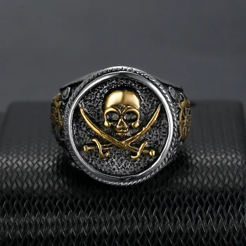 Vintage Barbati Pirat cu Sigiliu Dublu Cuțit Craniu Inel de Aur, de Argint din Oțel Inoxidabil de Culoare Busola Goth Punk Inel Picătură de Transport maritim