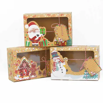3Pcs Mix de Hârtie Cutii de Cadouri de Mari Dimensiuni pentru Bomboane de Crăciun Tort Cookie-uri de Ambalare Cutie de Cadouri cu om de Zăpadă Moș Crăciun Card Cadou