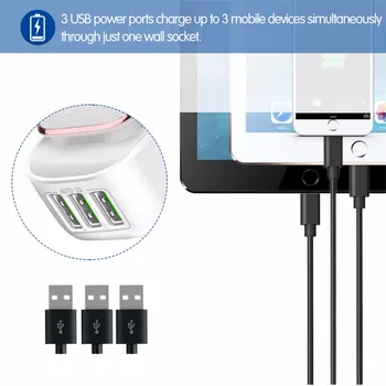 Powstro 3 Port USB Adaptor Încărcător de 5V 3.4 UN LED Lampă de Noapte 17W Auto-ID-ul Pliabil Plug Telefon Călătorie Încărcător de Perete pentru Samsung S7 S8