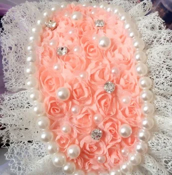 5Yard/lot bijuterii lucrate Manual pânză material DIY coajă de telefon mobil Frumusete Trandafir Floare Dantelă asieta Sifon dublu 3D dantela tesatura