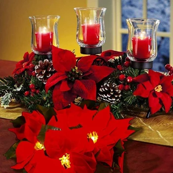 2 buc de Crăciun Artificial Poinsettia Ghirlanda cu Holly Frunze și fructe de Padure pentru Petrecerea de Craciun Ușa din Față Coroană de flori Decor