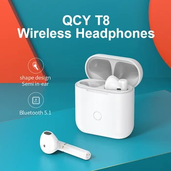 QCY T8 Cască Bluetooth Semi-in-ear Wireless TWS Dual Conexiune pentru Căști Sala Magnetic Căști cu Microfon Cască