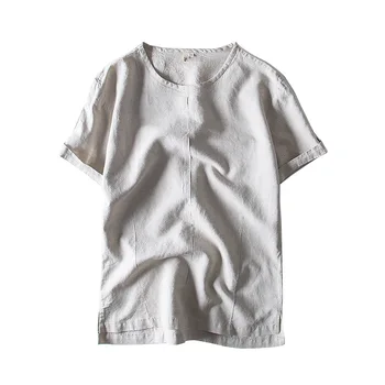 Vara Maneca Scurta Barbati Casual Slim Fit Bumbac Lenjerie de pat de Înaltă Calitate T-shirt Japonia Culoare Solidă Minimalist Pulover Simplu Tee Top