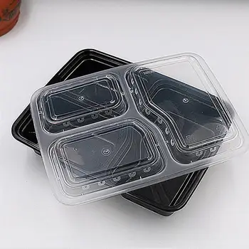 20buc de Unică folosință pregătirea mâncării Containere 3-Compartiment de Depozitare a Alimentelor Cutie cuptor cu Microunde în condiții de Siguranță Cutii de Pranz (Negru, cu Capac) 133198