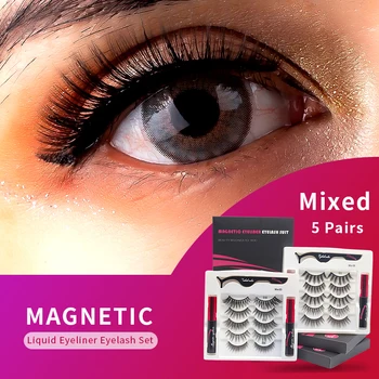 5 Perechi/Set Mixt Magnetic Gene Setați Utilizarea Repetată Impermeabil Genele False Cu 2 BUC Eyeliner Lichid Si Penseta