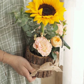 Lemn Vaza De Flori Scoarta De Copac Îmbrățișare Găleată De Flori De Ambalare Cutie Cadou Cutie Ghiveci Petrecere De Nunta Decor Plante Container