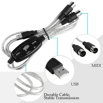 Interfata MIDI pe USB IN-OUT Cablu Convertor Conector PC la Sintetizator de Muzica Instrument de Tastatură 5-pini Cablu Adaptor de Cablu de Linie