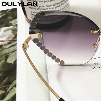 Oulylan Moda fără ramă de ochelari de Soare pentru Femei Brand de Lux de Designer Stras Fara rama Gradient de Ochelari de Soare Gri Nuante Roz UV400 13415