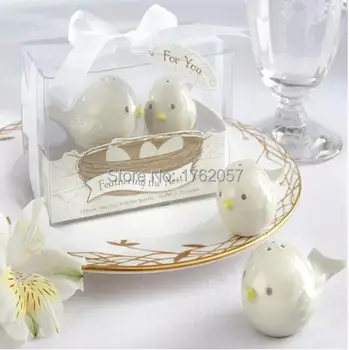 Personalizate de nunta favoruri și cadouri suveniruri pentru oaspeți,ceramică dragoste pasăre: coțofene sare și piper shaker 20buc=10box
