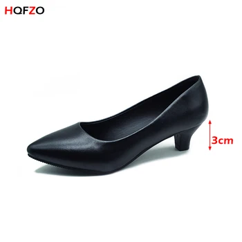 HQFZO 3/5/7cm Sandalet Femei Sandale cu Toc Pompe Subliniat Toe din Piele PU Biroul Femeie Pantofi Solide Superficial Pantofi de Partid