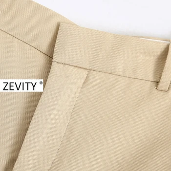 Zevity Noua moda pentru femei culoare solidă de afaceri pantaloni office lady casual slim buzunare drepte pantaloni chic pantalones mujer P890