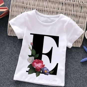Unisex Vara Noi de Moda T-shirt Alfabetul Fete Tricouri Harajuku Retro Boy Tricou Flori Element Frumos Rotund Gat Copii T shirt