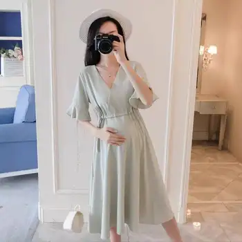 Femeile gravide de vara solidă rochie 2020 Moda de Vară Șifon rochie lunga gravide haine rochie de vara haine de mari dimensiuni