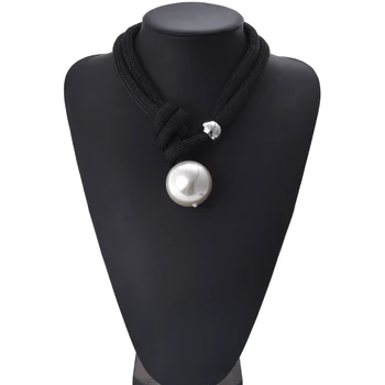 Ztech Mare Imitație Pearl Declarație Cravată Coliere Pentru Femei de Moda Frânghie Groasă Reglabil Pandantiv Coliere Bijuterii en-gros 13592