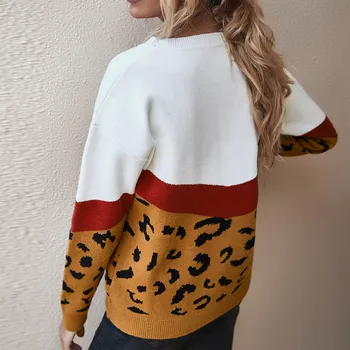 Noua femeie pulovere rece Leopard Tricotat O-Gât Flare Pulover Maneca Topuri женские свитера ropa mujer de vânzare fierbinte 13601