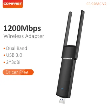 COMFAST Usb Wifi Adaptor 1200mbps 2.4 Ghz + 5.8 Ghz Dual Band wi-fi dongle Plug and Play AC placa de Retea Wifi pe USB Antena 926ACV2