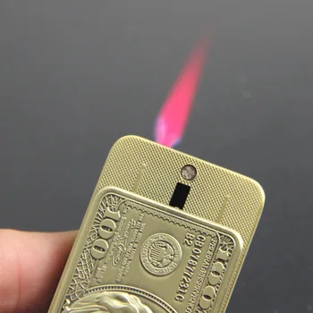 Creative 100 De Dolari Jet Torch Lighter Nou Ultra Subțire De Metal Direct Flame Butan Compact De Gaz Reîncărcabile, Bricheta Gadget-Uri Pentru Barbati
