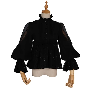 Black Lolita Bluza Gotic Epocă Stand de Guler Maneca Lunga Camasa de YLF 1366