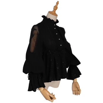 Black Lolita Bluza Gotic Epocă Stand de Guler Maneca Lunga Camasa de YLF