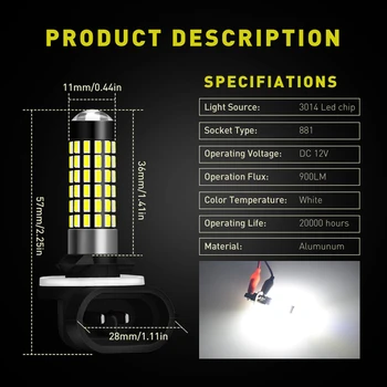 2 buc 1200Lm H11, H8 LED-uri Auto Lumini Becuri LED H27 880 881 H1 H3 Alb de Funcționare de Lumina de Cotitură Parcare Bec de Ceață Lumina 6000K 12V