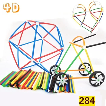 284pcs 4D DIY Jucarii de Plastic Paie Lupta Introdus Constructii Truse de Jucării Blocuri de Cărămizi Cadou de Crăciun pentru Copii en-Gros