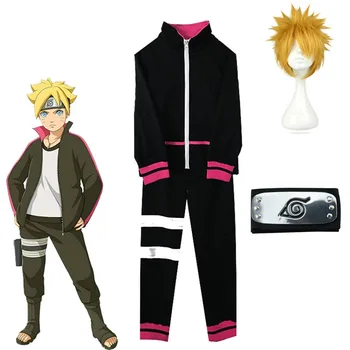 Anime Naruto Uzumaki Boruto Cosplay Costum Negru Sportwear Pentru Halloween Sacou Pantaloni Set Cu Peruca