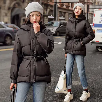 2020 Noua Moda Femei Jacheta de Iarna și Strat Solid Parka cu Gluga cu Fermoar Singur Pieptul coreeană de Moda Eșarfe Sacou