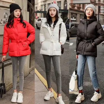 2020 Noua Moda Femei Jacheta de Iarna și Strat Solid Parka cu Gluga cu Fermoar Singur Pieptul coreeană de Moda Eșarfe Sacou