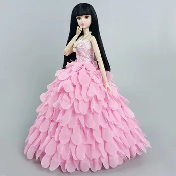 Pink Multi-strat Nunta Rochie Pentru Papusa Barbie Costume de Haine de Printesa Petrecere Rochie Lungă de Mireasă Rochii de Pălărie Accesorii 1/6