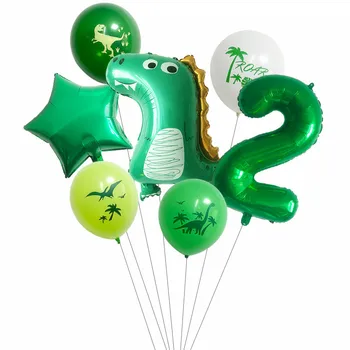 7Pcs/Pachet Dinozaur Baloane Set de Aur Verde Numărul Digital Happy Birthday Decor Petrecere Copil de Dus Hohote Băieți Balon Consumabile 13842