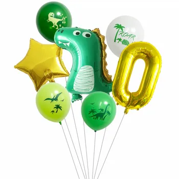 7Pcs/Pachet Dinozaur Baloane Set de Aur Verde Numărul Digital Happy Birthday Decor Petrecere Copil de Dus Hohote Băieți Balon Consumabile