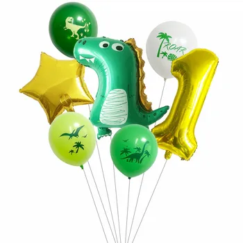 7Pcs/Pachet Dinozaur Baloane Set de Aur Verde Numărul Digital Happy Birthday Decor Petrecere Copil de Dus Hohote Băieți Balon Consumabile