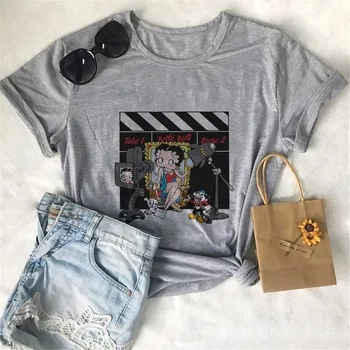 Moda 2020 Femei T-shirt Casual de Vara Harajuku Betty BOOP Tricou Vintage Estetice de Imprimare Topuri Gri Vogue Femei Tricouri