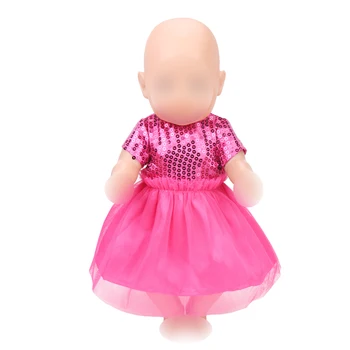 43 cm baby dolls Rochie nou-născut Magenta sequined rochie de jucarii pentru Copii fusta se potrivesc American de 18 inch Fete papusa f400