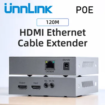 Unnlink UHD 4K 120M compatibil HDMI Extender POE Audio de 3,5 mm TCP/IP Ethernet LAN CAT5E/6 RJ45 Cablu de Rețea cu IR pentru TV
